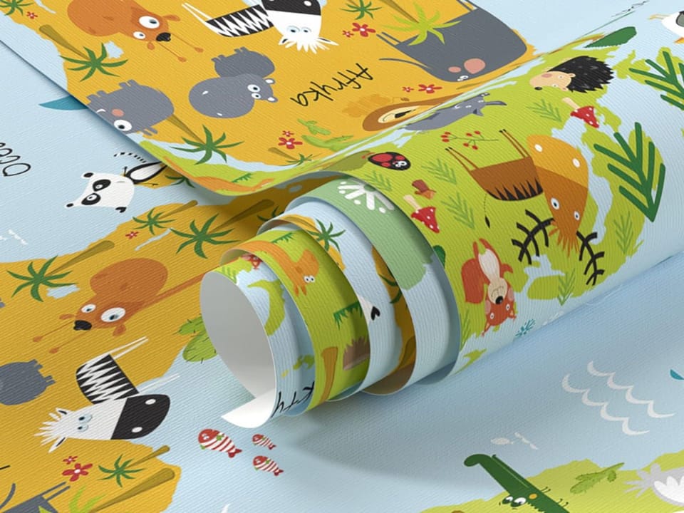 Fototapeta Mapa świata dla dzieci - realne zdjęcie w rolce