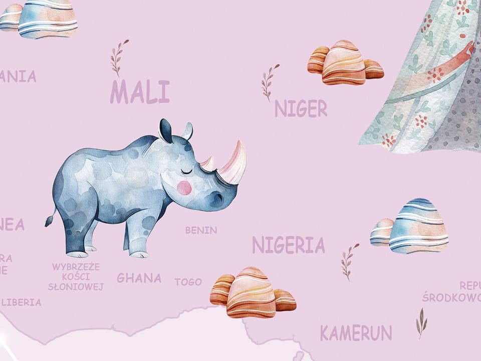 Fototapeta Mapa świata z ilustracjami zwierząt - realne zdjęcie w rolce