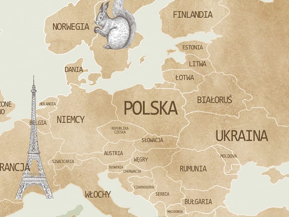 Fototapeta Mapa świata z ilustracjami zwierząt - realne zdjęcie w rolce