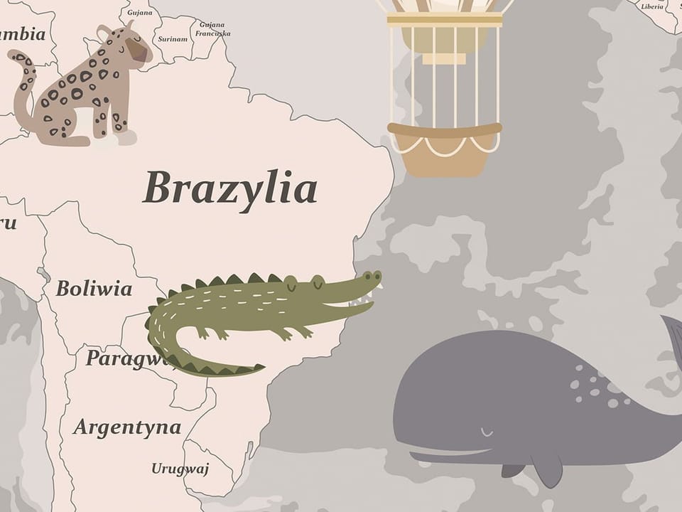 Fototapeta Mapa świata z balonami dla dzieci - realne zdjęcie w rolce