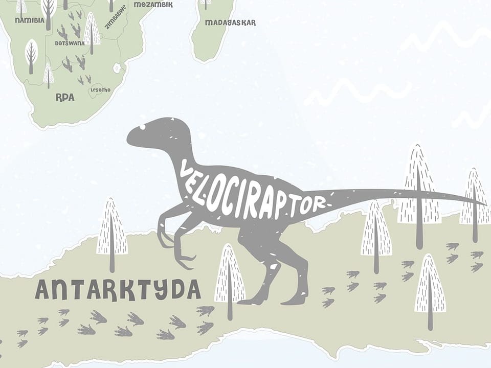 Fototapeta Mapa świata z dinozaurami - jakość wydruku i struktura materiału