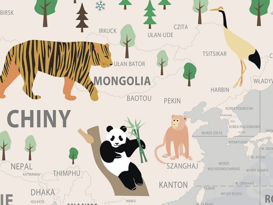 Fototapeta Mapa świata z fauną i florą - jakość wydruku i struktura materiału