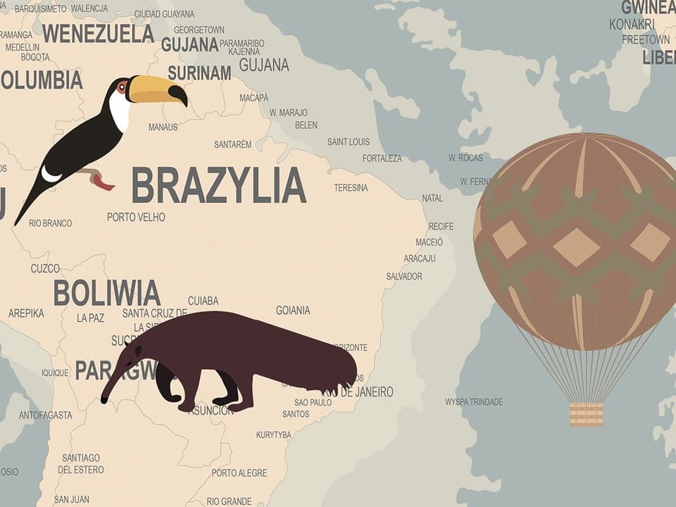 Fototapeta Mapa świata z ilustracjami zwierząt - realne zdjęcie w rolce
