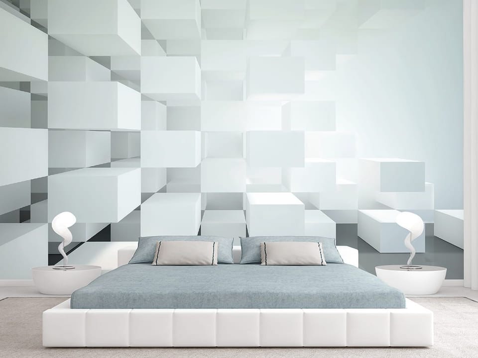 Fototapeta Trójwymiarowe białe sześciany we wnętrzu sypialni