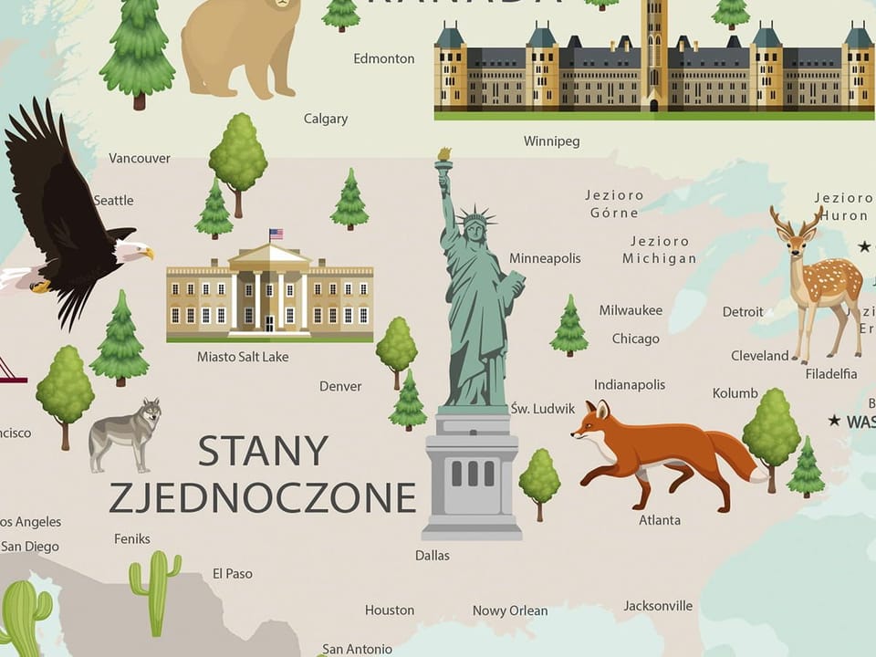 Fototapeta Mapa świata z fauną dla dzieci - realne zdjęcie w rolce