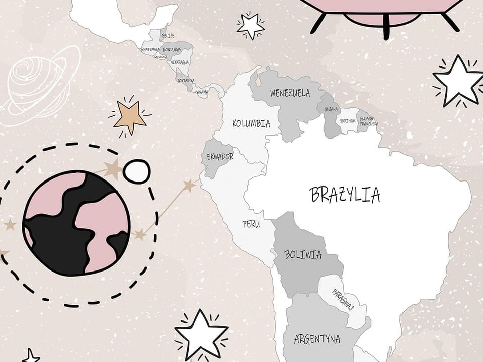 Fototapeta Mapa świata ze zwierzętami w kosmosie - realne zdjęcie w rolce