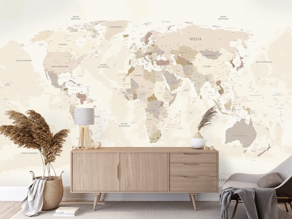 Fototapeta Mapa świata z kontynentami - aranżacja w salonie