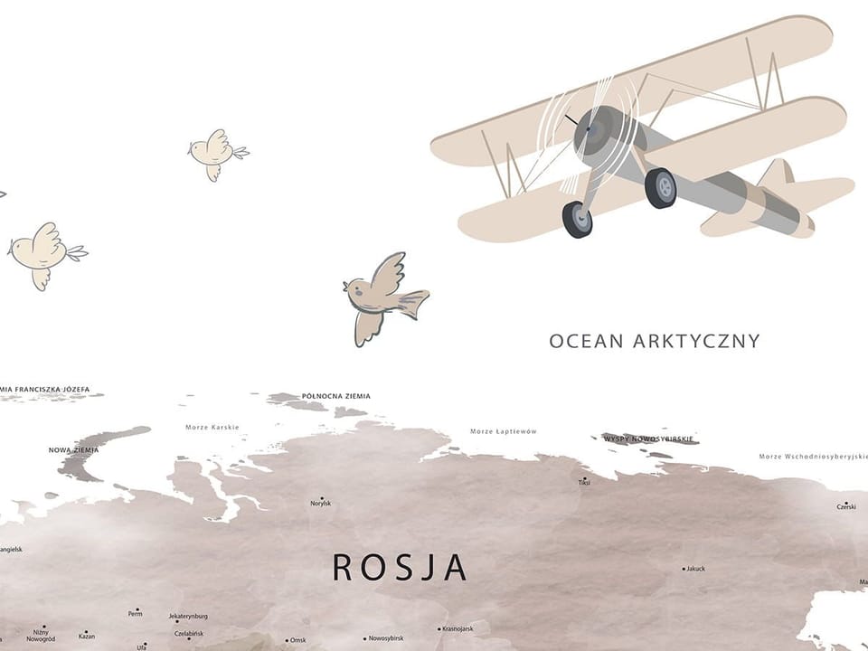 Fototapeta Mapa świata z balonami i zwierzętami - jakość wydruku i struktura materiału