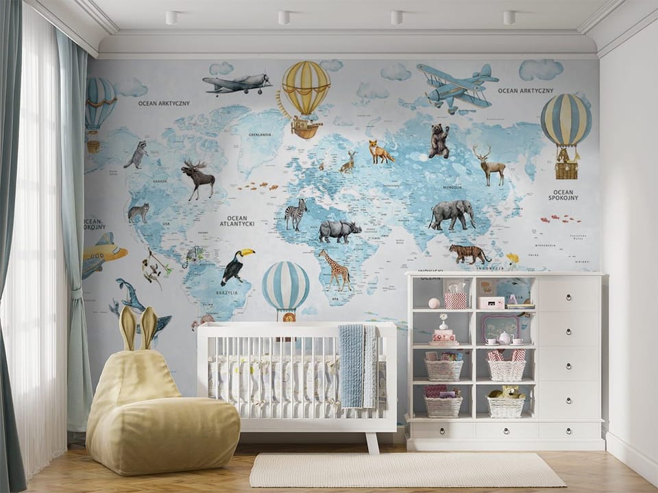 Fototapeta Mapa świata z balonami dla dzieci - aranżacja w pokoju dziecka