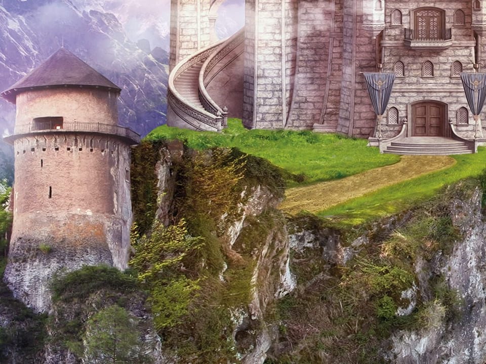 Fototapeta Zamek na wzgórzu z mostem - realne zdjęcie w rolce