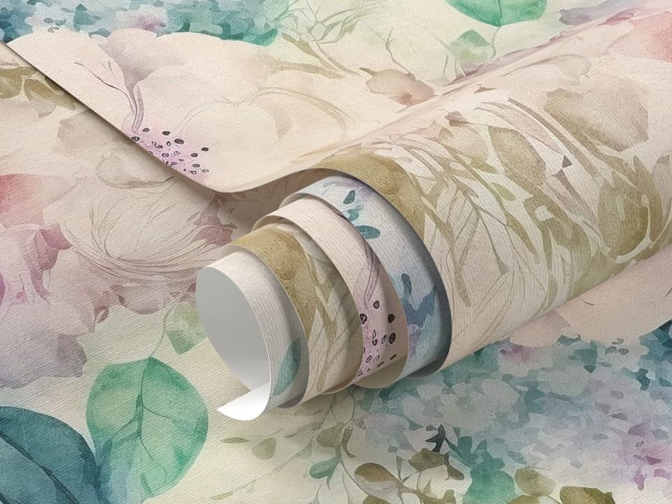 Fototapeta Akwarelowe róże i liście - realne zdjęcie w rolce