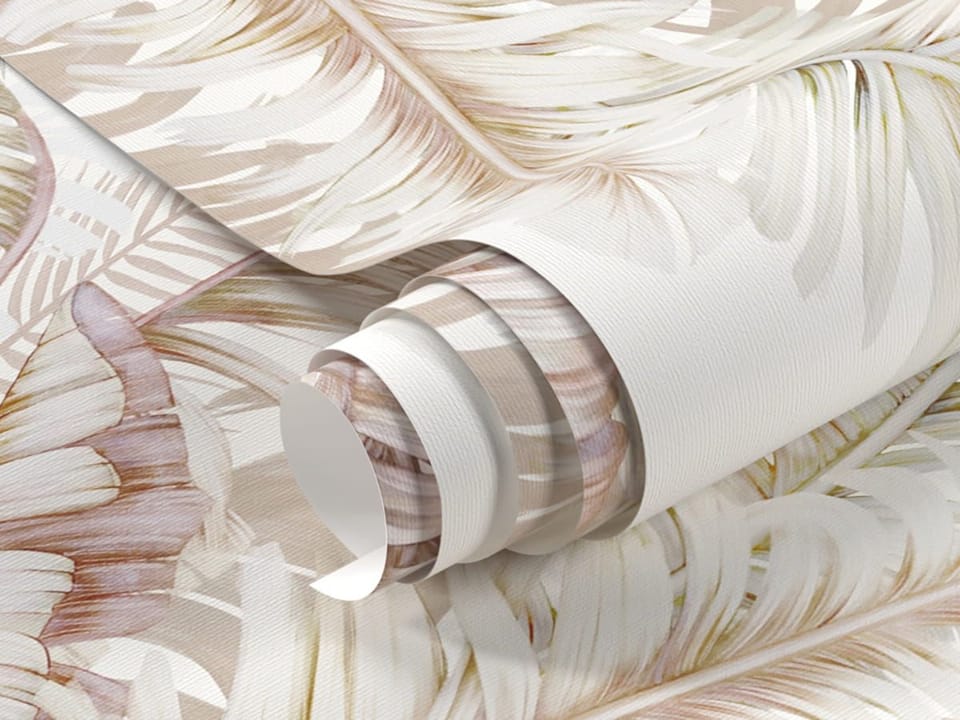 Fototapeta Liście palmowe na jasnym tle - realne zdjęcie w rolce