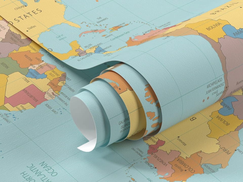 Fototapeta Polityczna mapa świata z krajami - realne zdjęcie w rolce