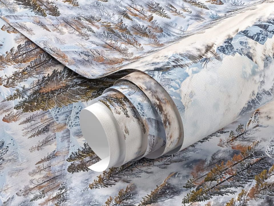 Fototapeta Śnieżny las i góry w tle - realne zdjęcie w rolce