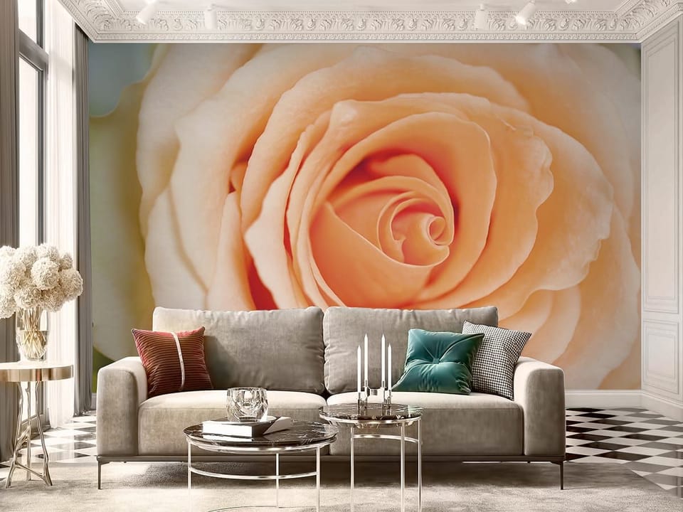 Fototapeta Zbliżenie delikatnej róży we wnętrzu salonu