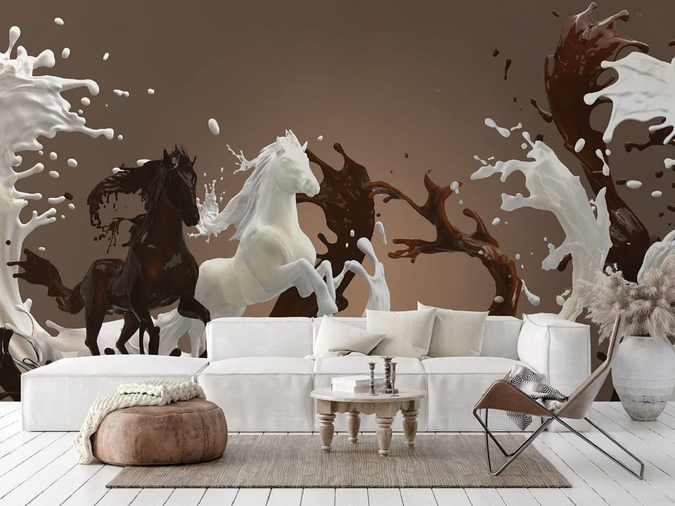 Fototapeta Konie z mleka i czekolady we wnętrzu salonu