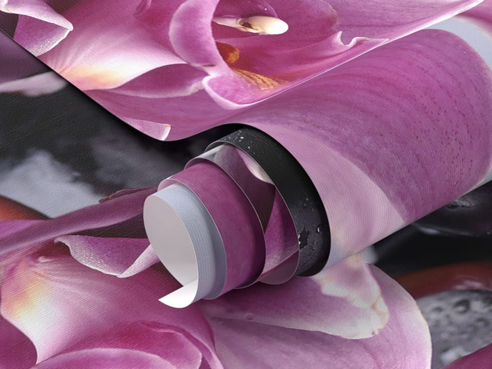 Fototapeta Różowe orchidee na kamieniach - realne zdjęcie w rolce