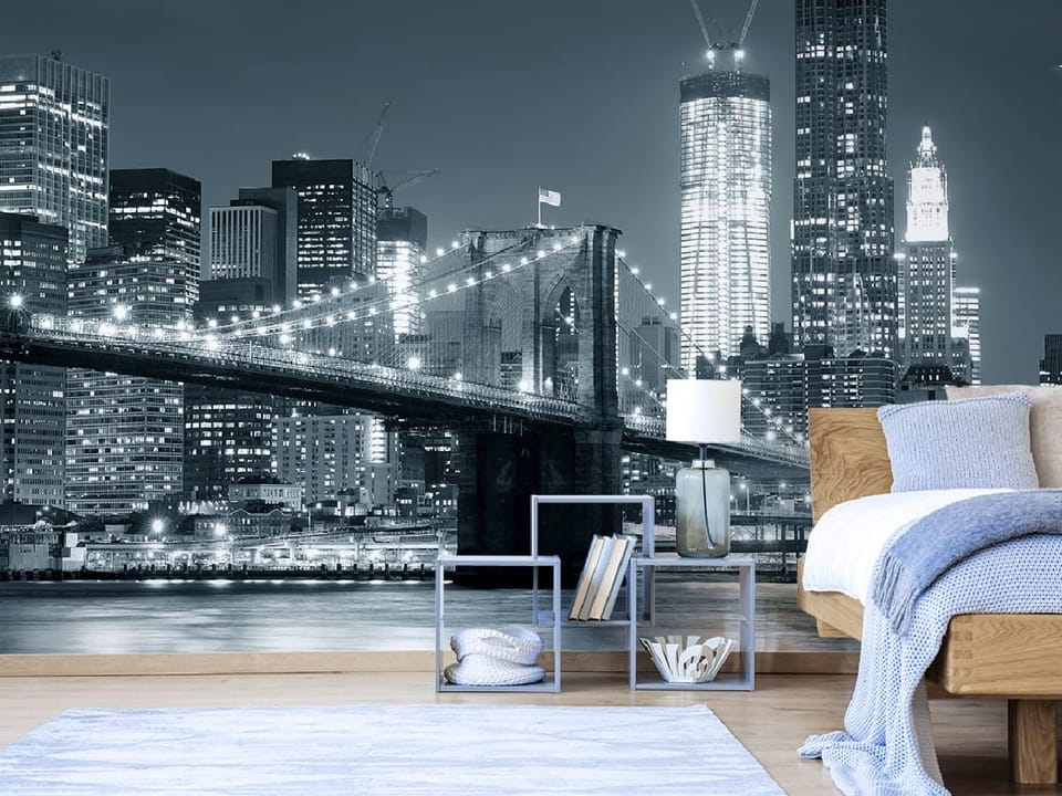 Fototapeta Nocny most nad rzeką we wnętrzu sypialni