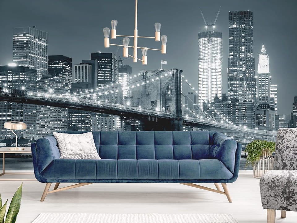 Fototapeta Nocny most nad rzeką we wnętrzu salonu