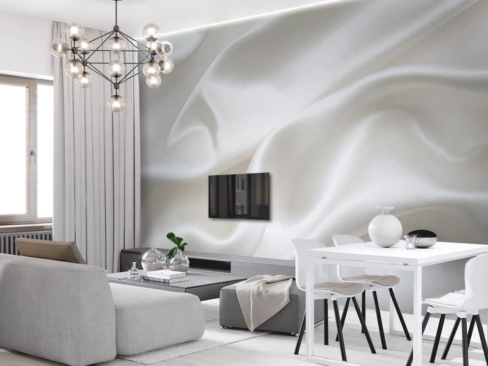 Fototapeta Falujący biały materiał we wnętrzu salonu